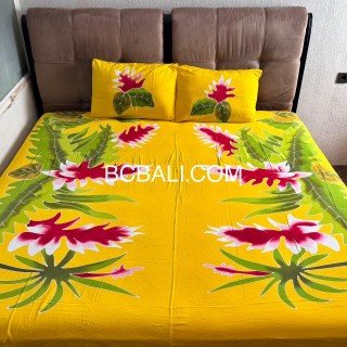 New Design Rayon Bedsheet Hand Painted Floral Design by Balinese Artisans